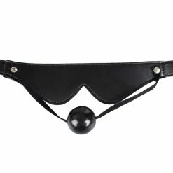 Hot Sale 😍 Bondara Black Faux Leather Blindfold With Ball Gag 🤩