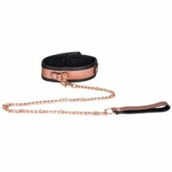 Cheapest 🌟 Bondara Luxe Rose Gold Real Leather Collar With Leash ⌛