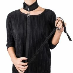 Best Sale ⌛ Bondara Black Soft Velcro Collar With Leash 🔥 -Bondage Clothing Sale unnamed file 331